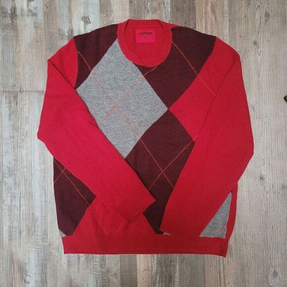 Express Other - Express Lambs Wool Sweater Men's Size XL Red V Neck Knit Pullover
